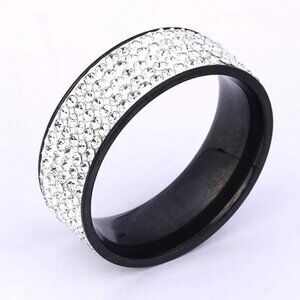 3/$35 Black & Clear Cubic Zirconia Wide Band Ring Stainless Steel Jewelry
